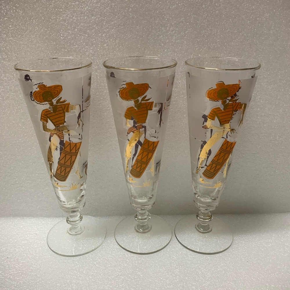 Set of Three Vintage Libbey Caribbean Cruise Calypso MCM Retro Pilsner Cocktail